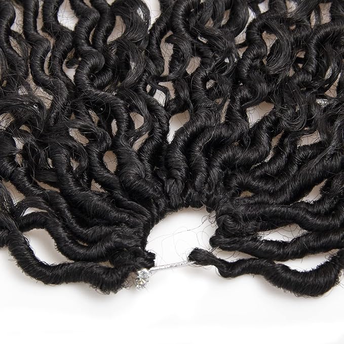 Goddess Locs Crochet Hair 12Inch Pre-looped Short River Locs Curly Faux locs Crochet Hair Hippie Locs Bohemian Locs Crochet Braids 4Packs(1B, 12inch)