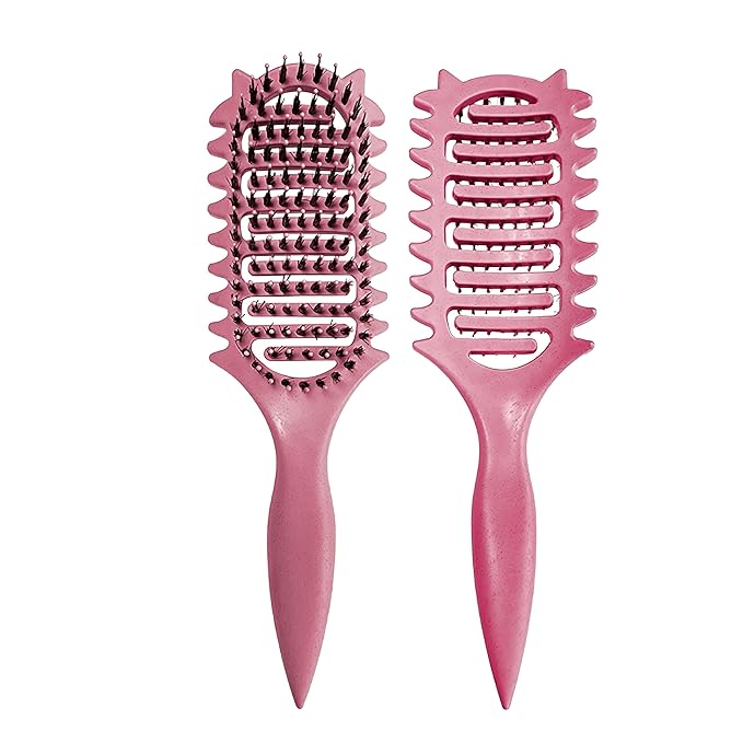 New Curl Defining Brush Ventilated Boar Bristle Hair Brush,Curl Brush For Curly Hair Wet,Curly Hair Brush For Women And Men For Christmas Gift(Pink)