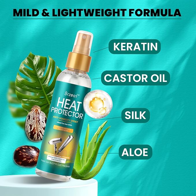 Brzeaf Heat Protection Spray for Hair (150ml), Professional Grade Thermal Protector &Smooth & Moisturizing, Heat Damage Protection, Heat Protectant Spray-Shiny, for All Hair Types