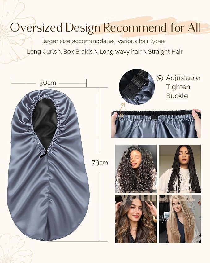 YANIBEST Long Bonnet Braid Bonnet for Sleeping Adjustable Satin Silk Bonnet for Braids Sleep Bonnet for Women Locs Ash Blue