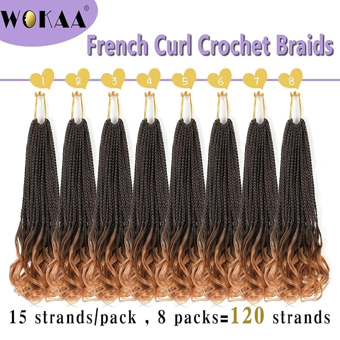French Curl Crochet Braids 14 Inch 8 Packs Goddess Box Braids Crochet Hair for Women Pre Looped Crochet Box Braid with Curly Ends Synthetic French Curly Braiding Hair Extensions (1B/30)