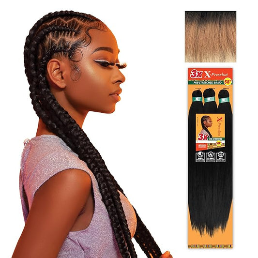 Sensationnel X-pression prestretched braiding hair - 3x braid 58 inch all kanekalon flame retardant synthetic braid for box braids and twists (1 pack, 3T2/27/613)