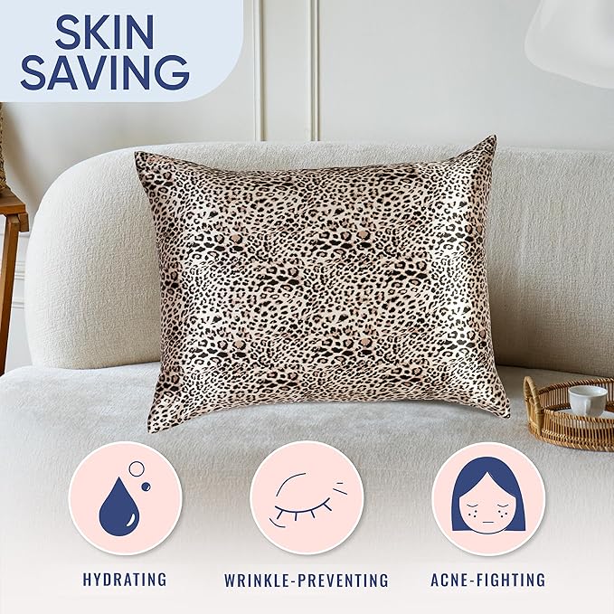 Blissy Silk Pillowcase - 100% Pure Mulberry Silk - 22 Momme 6A High-Grade Fibers - Silk Pillow Cover for Hair & Skin - Regular, Queen & King (Leopard, Standard)
