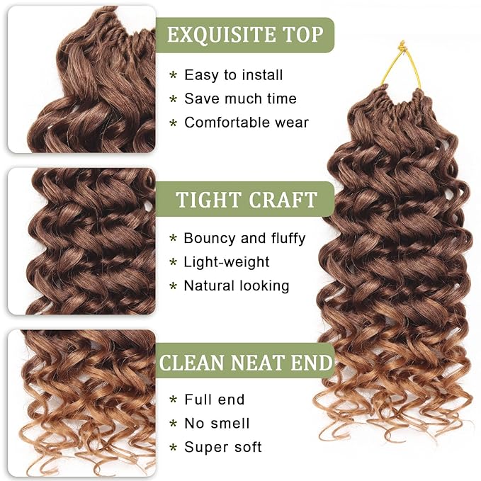 Vomella GoGo Curl Crochet Hair 8 Packs Water Wave 10 Inch Curly Crochet Hair for Women Short Beach Curl Synthetic Deep Twist Extensions(T4/30#)