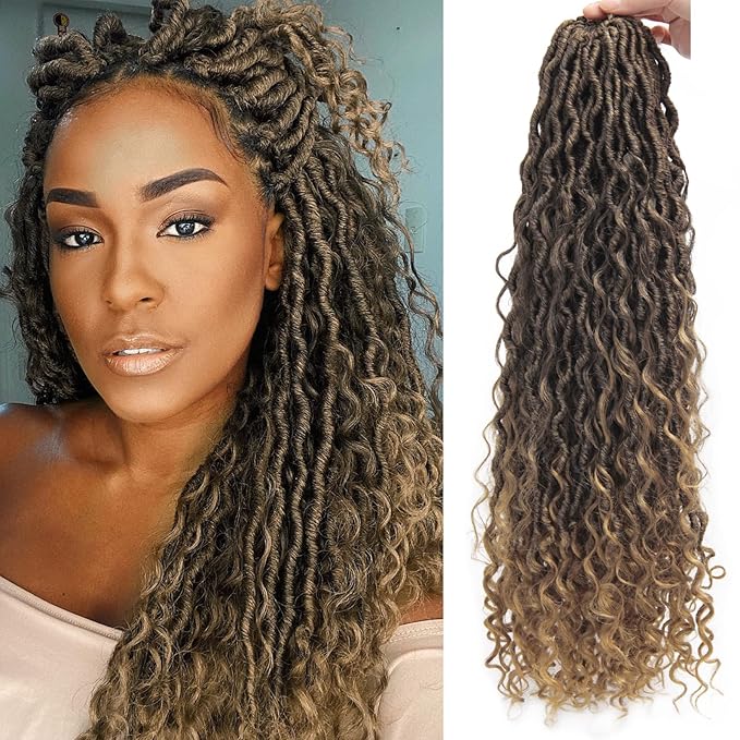 Goddess Locs Crochet Hair 22Inch 6Packs Crochet Locs,Boho Faux Loc With Curly Ends Long Bohemian Hippie Loc Crochet Braids for Black Women(22inch 1B/27)