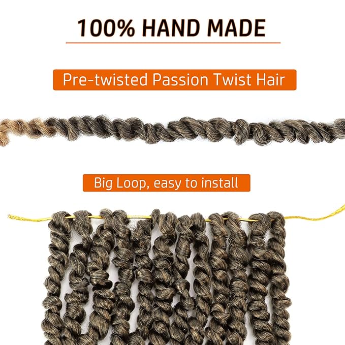 Passion Twist Crochet Hair 10 Inch Pre-twisted Passion Twist Crochet Braids for Women Girls Pre-looped Short Curly Crochet Hair Bohemian Synthetic Hair Extensions 8 packs 1B/27