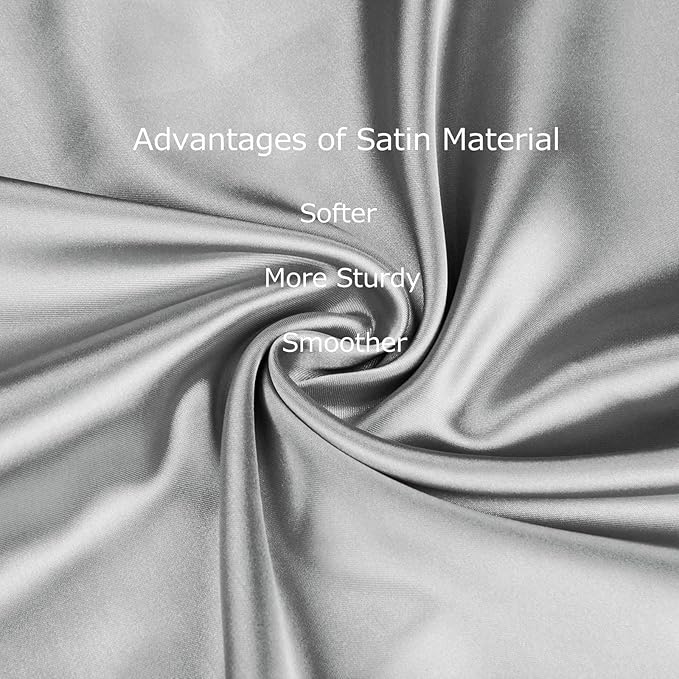 Satin Pillowcase for Hair and Skin, Vegan Silk Pillowcase Set-2 Satin Pillowcases, 1 Eye Mask, 1 Scrunchie-Luxury Sleep Set, Silver Gray Pillow Cases with Envelope Closure Standard Size