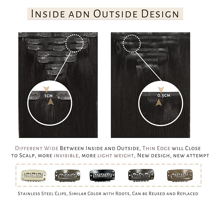 Caliee Seamless Clip in Hair Extensions 16Inch 110G Color 1B Natural Black Real Hair Extensions Clip in Human Hair 7Pcs Invisible Ultra Thin PU Skin Weft Long Natural Hair Clip in Extensions