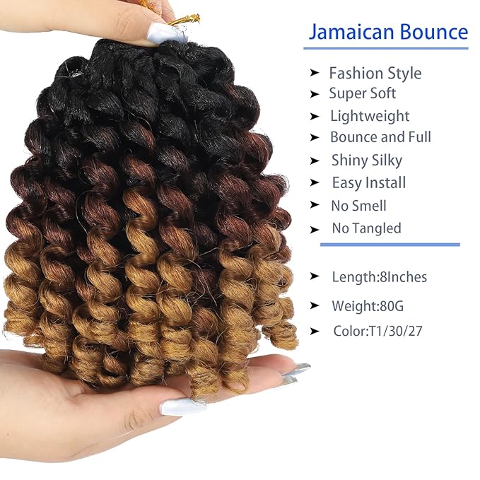 Jamaican Bounce Hair Extensions 8 inch Ringlet Wand Curl 3 Tone Blonde Brown Ombre Curly Crochet Braids 1B 30 27 Crochet Braiding Hair 60 Roots