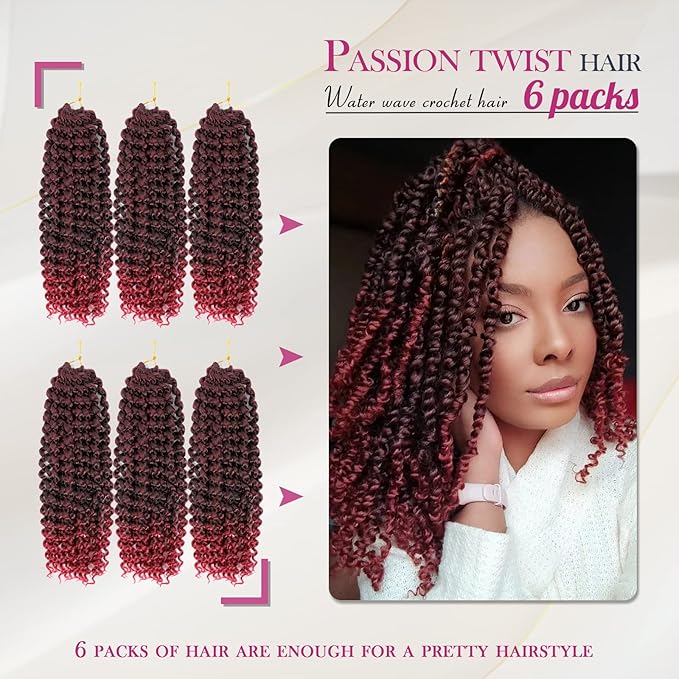 Dansama Passion Twist Hair Water Wave Braiding Hair for Butterfly Style Crochet Braids Bohemian Hair Extensions (12inch (Pack of 6), T1B/BUG)