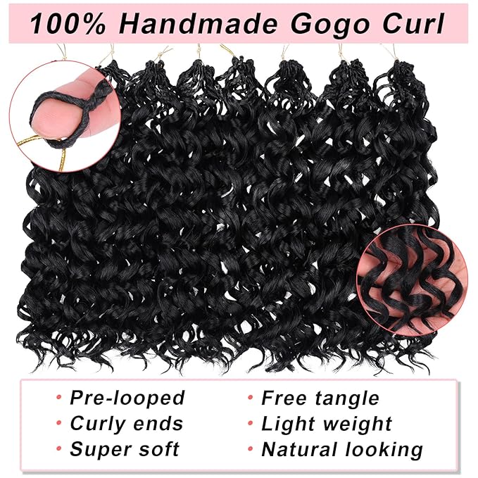 14 Inch Gogo Curl Crochet Hair 8 Packs Ocean Wave Crochet Hair Pre-looped Black Deep Twist Curly Water Wave Crochet Hair Goddess Box Braids Synthetic Braiding Hair for Women (16Strands/pack 1B#)