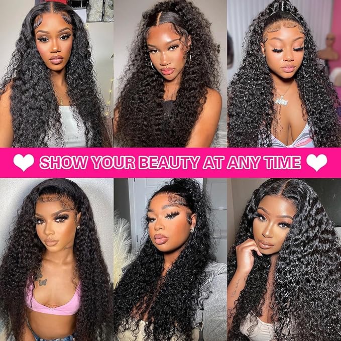 Deep Wave Lace Front Wigs Human Hair Pre Plucked 220% Density 13x4 HD Transparent Lace Closure Wigs Human Hair for Women 24 Inch Curly Lace Frontal Wig Brazilian Virgin Hair
