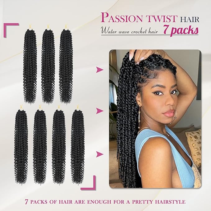 Dansama 7 Packs Passion Twist Hair Water Wave Braiding Hair for Butterfly Style Crochet Braids Bohemian Hair Extensions (22inch (Pack of 7), #1B)