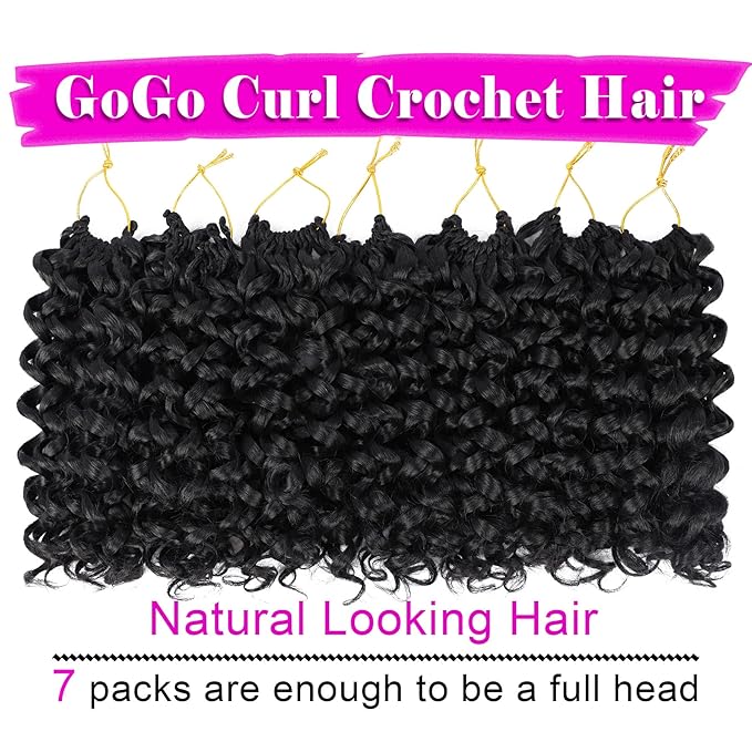 7 Packs GoGo Curl Crochet Hair 10 Inch Short Curly Crochet Hair for Women Water Wave Beach Curl Deep Twist Crochet Braids Synthetic Braiding Hair Extensions (10 Inch, 1B)