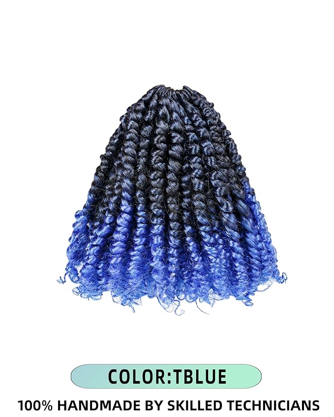 Pre Looped Pretwisted 6 Inches 8 Packs Passion Twist Crochet Hair for Black Women and Kids-Omber Blue,Soft Lightweight Hair Extension(6"-8 Packs,T1B/Blue)
