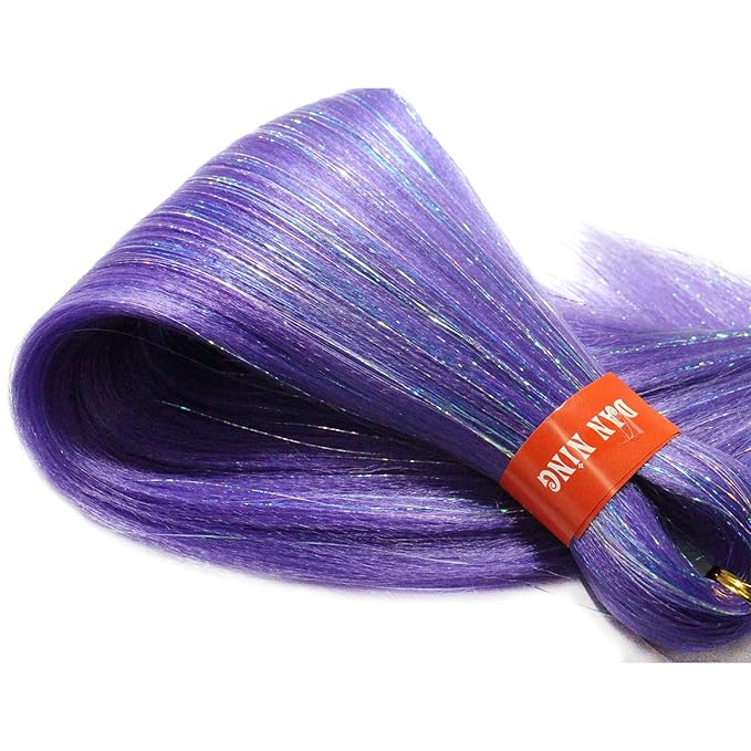 Purple Pre Stretched Braiding Hair with Tinsel Glitter 30 Inch Box Braid Hair Extensions Shinny 3 Packs Yaki Texture Pre Feathered Festival Braids Hair