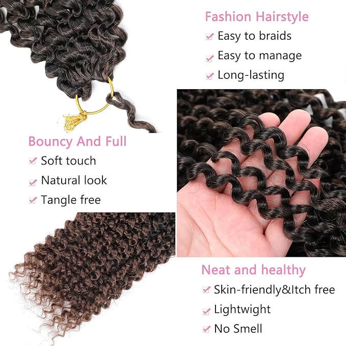 Alrence Passion Twist Hair 24 Inch 8 Packs Water Wave Crochet Hair Curly Braiding Hair For Butterfly Locs Long Bohe Crochet Braids (24 Inch (Pack of 8), 1B/33)