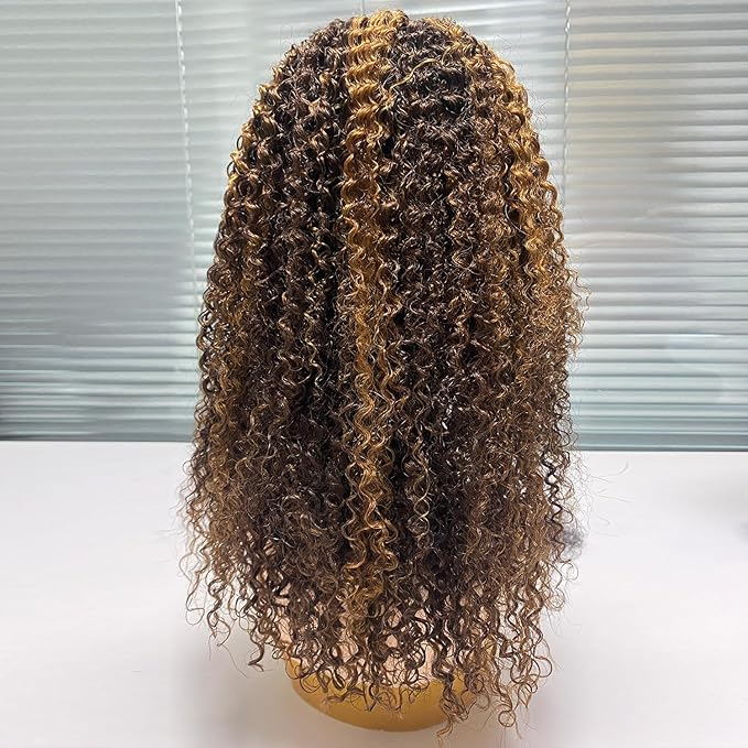 XSY Highlight Ombre Headband Wig Human Hair Kinky Curly Glueless None Lace Front Wigs 150% Density 150% Density (24inch)