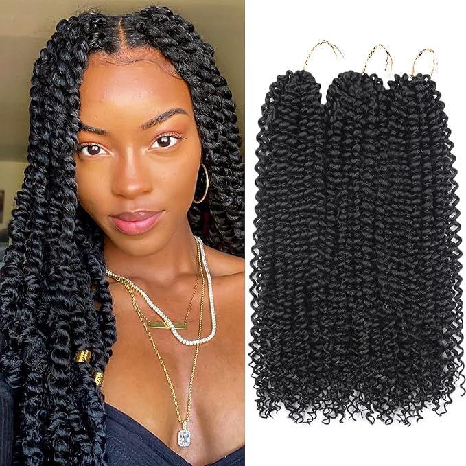 Lady Miranda Passion Twist Hair 18 Inch Jerry Curl Crochet Hair 3X Braid Hair Passion Twist Crochet Hair for Black Women Afro kinky Curly Braiding Hair Extensions (1B#)