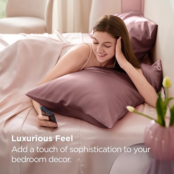 Bedsure King Size Satin Pillowcase Set of 2 - Nostalgia Rose Silky Pillow Cases for Hair and Skin with Envelope Closure, Similar to Silk Pillow Cases, Gifts for Women Men, 20x36 Inches, 2pcs