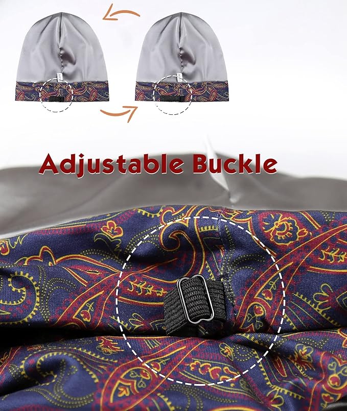 Adjustable Satin Lined Sleep Cap for Dreadlocks Curly Hair Large Head-Stay On Overnight