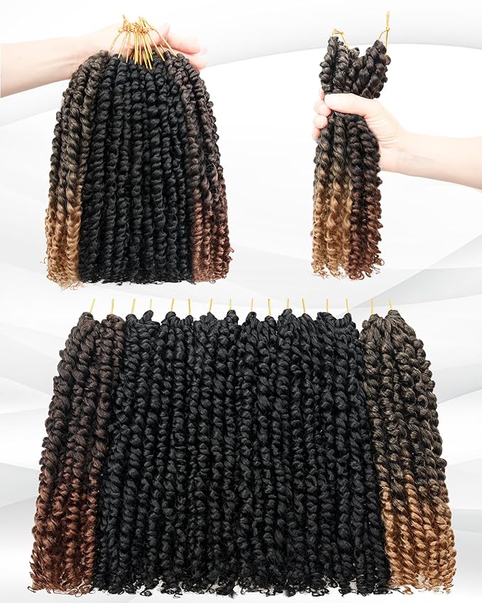 Passion Twist Crochet Hair-Mixed Color Combo Pack(6 packs 1B+1 pack T1B/27+1 pack T1B/30),Pre-twisted Pre Looped Synthetic Braided Hair Extensions For Black Women and Kids(10"-8 Packs,1B+T27+T30)