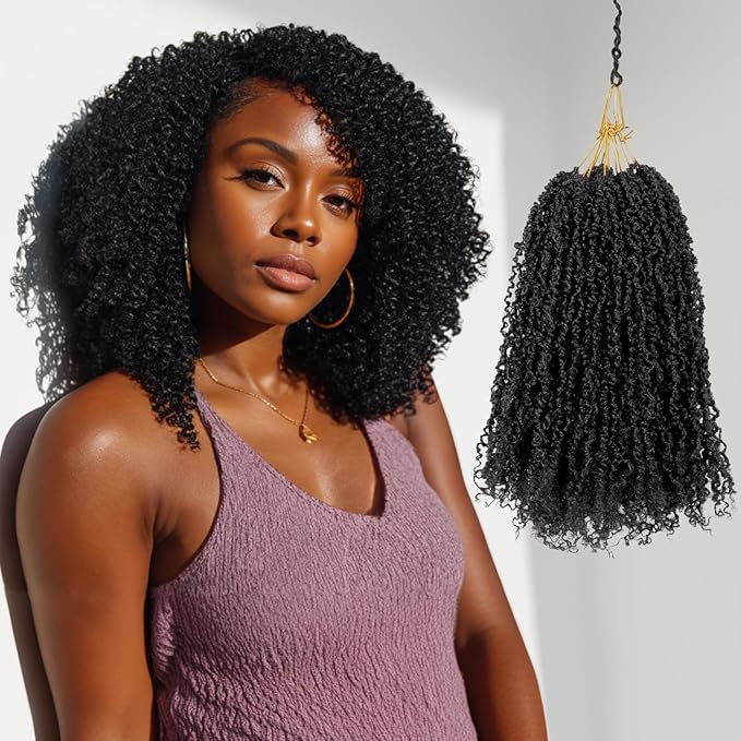 12 Inch Pre-Looped Yanky Twist Crochet Hair, 30 Strands/Pc, Mini Passion Twists, Senegalese Braiding Hair (Natural Black, 8 Pcs/Pack)