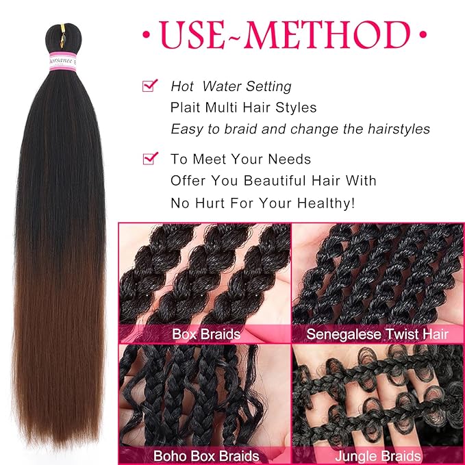 Dorsanee Braiding Hair Pre Stretched 22 Inch 8 Packs Ombre Brown Braiding Hair Extensions for Crochet Box Braids Twists Locs Hair Soft Yaki Texture Hot Water Setting (22inch,#1B/30)