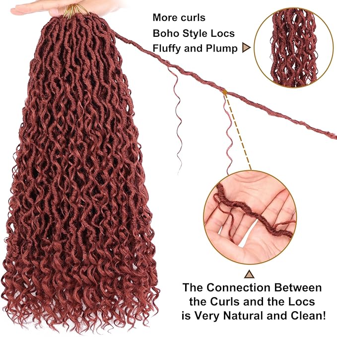 COOKOO Ginger Bohemian Locs Crochet Hair for Black Women 18 Inch 8 Packs Goddess Locs Crochet Hair Boho Faux Locs Crochet Hair Pre Looped Crochet Locs with Curly Ends River Locs Hair Extentions 350#