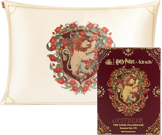 Kitsch x Harry Potter Gryffindor Satin Pillowcase with Zipper – Double-Sided Crest Design – Better Than Silk Pillowcase – Perfect for Kids Rooms & Toddler Bed Time Pillow Case –Queen/Standard 19x26