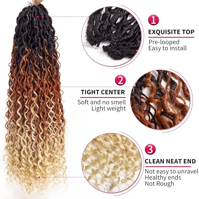 8Packs Goddess Locs Crochet Hair 22Inch Boho Faux Locs,Crochet Locs With Curly Ends River Hippie Locs Bohemian Locs Crochet Hair(1B/30/613, 22inch(Pack of 8))