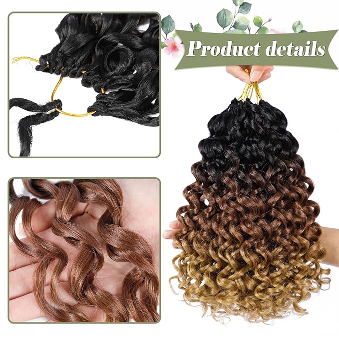 Vomella GoGo Curl Crochet Hair for Balck Women 8 Packs Water Wave 12 Inch Curly Crochet Hair Ocean Wave Beach Curl Synthetic Crochet Hair Extensions(1B/30/27#)