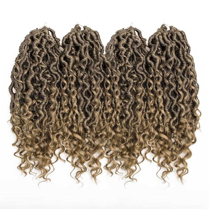 Goddess Locs Crochet Hair Short Curly Faux Locs 12Inch Pre-looped River Locs Hippie Locs Bohemian Crochet Braids for Black Women 4Packs(1B/27, 12inch)