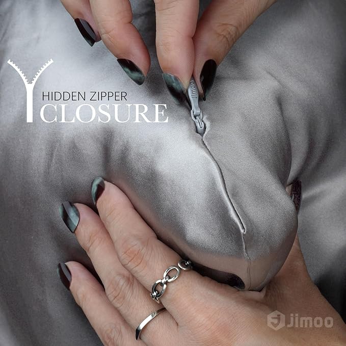 100% Mulberry Silk Pillowcase for Hair and Skin, 22 Momme Pure Natural Silk Pillow Case Both Sided with Zipper, Pillow Cover for Women Mom Men (Silver Grey, Standard 20''×26'', 2 Pack)