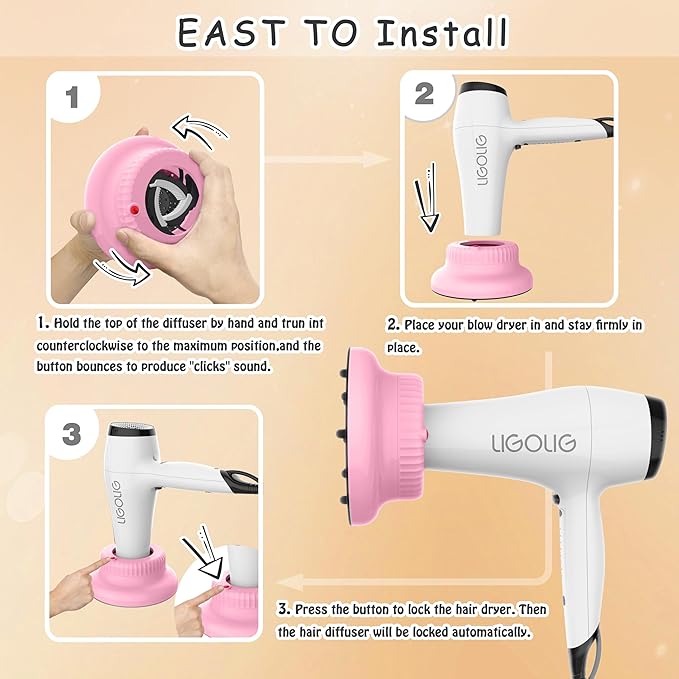 Hair Dryer Diffuser for Curly and Natural Wavy Hair,Universal Hair Diffuser,Hair Dryer Diffuser Attachment (Pink)