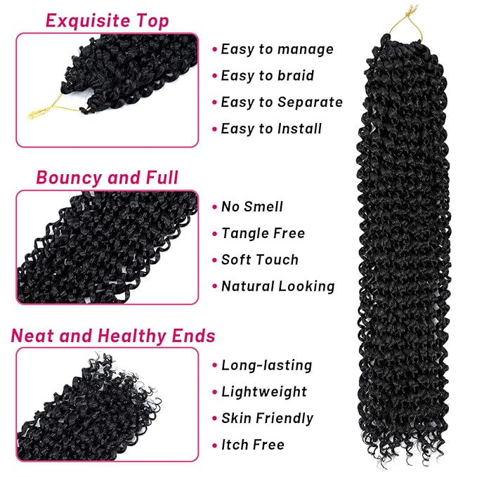 Dorsanee Passion Twist Hair 18 Inch 7 Packs Water Wave Crochet Hair Long Bohemian Curly Braiding Hair for Butterfly Locs, Faux Locs, Boho Style Spring Twist Crochet Braids (1B#)