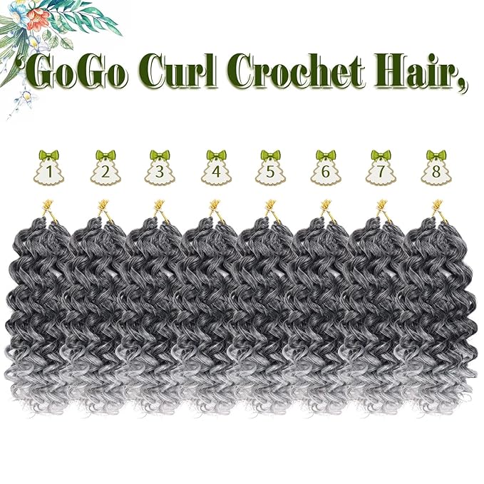 Vomella GoGo Curl Crochet Hair 8 Packs Water Wave 10 Inch Short Curly Crochet Hair for Women Beach Curl Synthetic Deep Twist Crochet Hair Extensions (Tgray#)