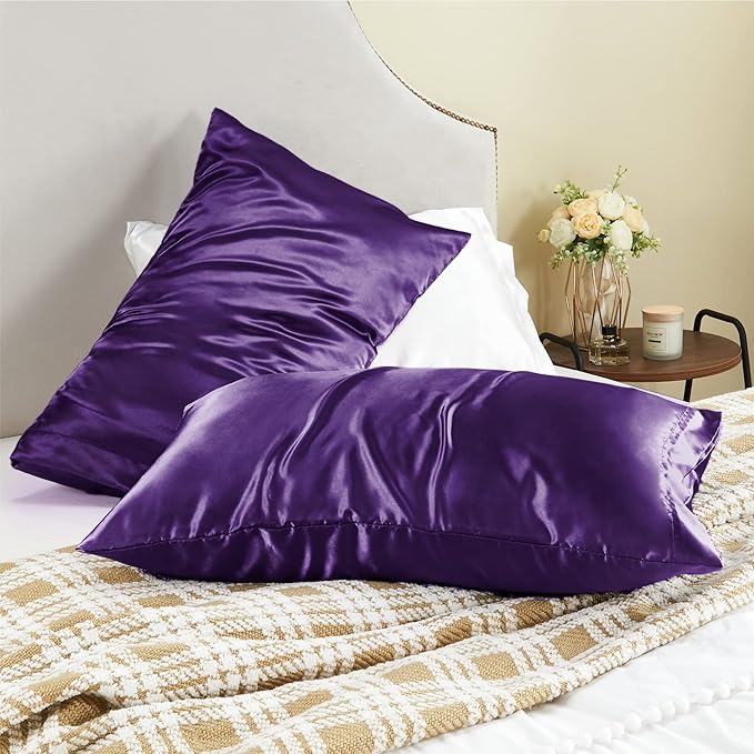 BEDELITE Satin Pillowcase for Hair and Skin, Super Soft and Cooling Similar to Silk Pillow Cases 2 Pack with Envelope Closure, Gift for Women Men(20"x40" King Size, Plum Purple)