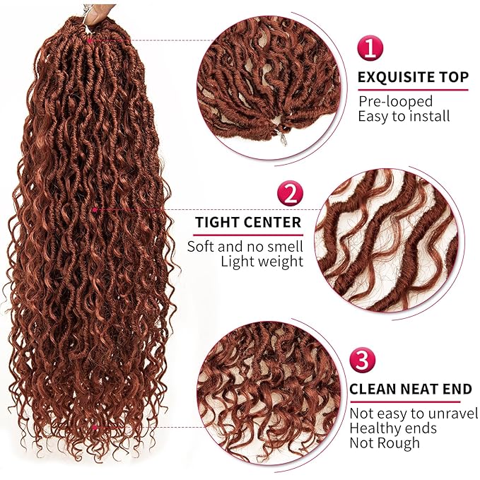 8Packs Goddess Locs Crochet Hair 18Inch Boho Faux Locs,Crochet Loc With Curly Ends River Hippie Bohemian Loc Crochet Hair for Black Women(350#, 18inch(Pack of 8))