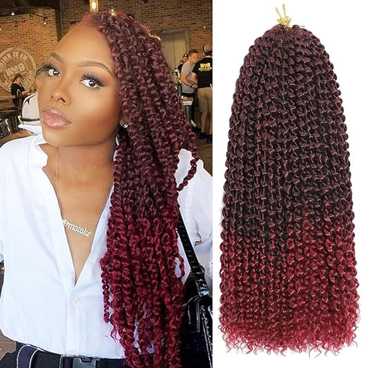 Passion Twist Hair 16 Inch 8 Packs Water Wave Crochet Braids Pre Looped Bohemian Braiding Hair Extensions for Black Women Natural Boho Locs Style （T/Bug#）