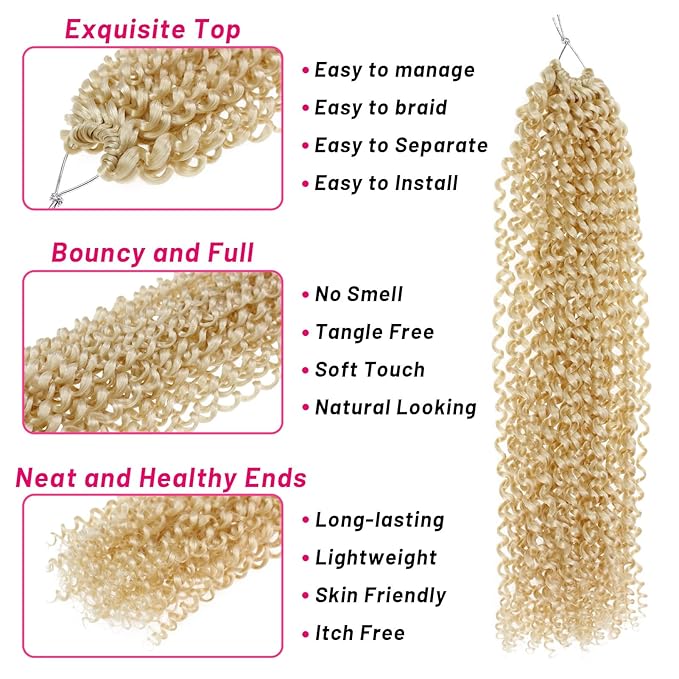 Dorsanee Blonde Passion Twist Hair 18 Inch 7 Packs Water Wave Crochet Hair Long Bohemian Curly Braiding Hair for Butterfly Locs, Faux Locs, Boho Style Spring Twist Crochet Braids (613#)