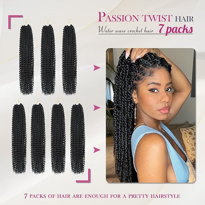 Dansama 7 Packs Passion Twist Hair Water Wave Braiding Hair for Butterfly Style Crochet Braids Bohemian Hair Extensions (18inch (Pack of 7), #1B)