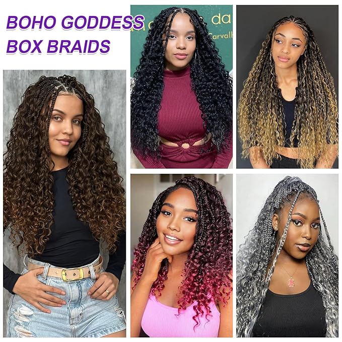 Eacia Goddess Box Braids Crochet Hair 14 Inch 7 Packs Ombre Pre Looped Crochet Hair with Curly Ends Short Boho Box Braids for Women(14 Inch, T1B/30/27#)