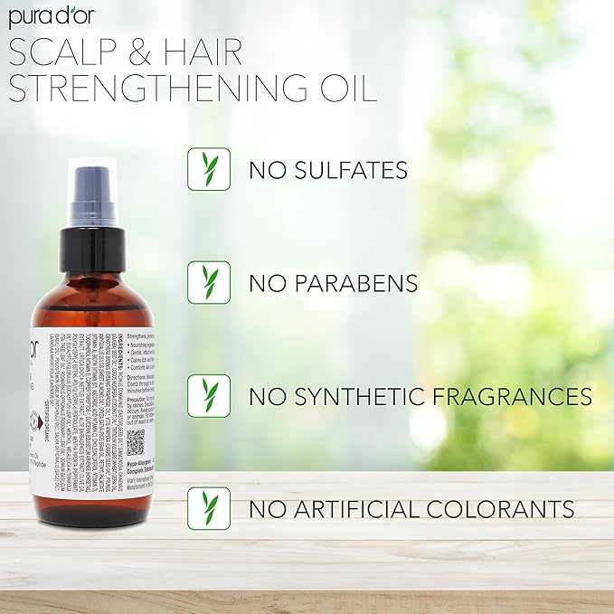PURA D'OR Scalp & Hair Strengthening Oil (3.3oz x2 = 6.6oz) Supports Optimal Growth, Reduce Breakage, Nourish Roots for Healthier, Fuller, Thicker Hair - Rosemary, Castor & Peppermint Oil