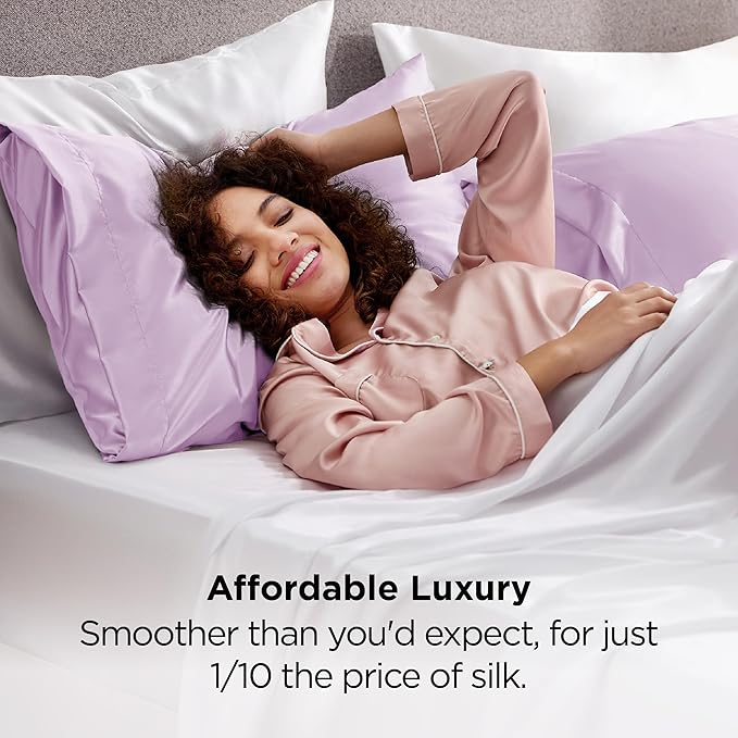 Bedsure Satin Pillowcase 2 Pack Similar to Silk Pillow Cases Standard Size, Pillow Case for Sleeping Women with Envelope Closure, Gifts for Women Men, Navy, 20x26 Inches, 2pcs