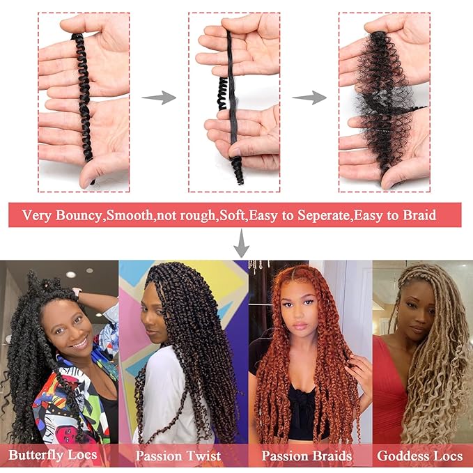 Leeven 7 Packs Passion Twist Hair 12 Inch Water Wave Crochet Braiding Hair Dark Brown Bohemian Passion Twist Synthetic Braids Bomb Spring Twist Braiding Hair for Distressed Butterfly Locs 4#