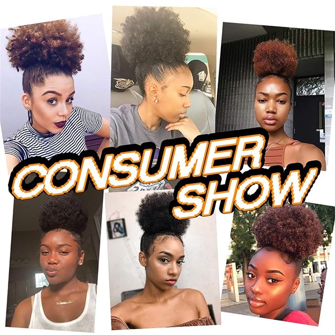Afro Puff Ponytail Drawstring, 99J Burgundy Short Wigs 6 Inch Remy Human Hair Afro Puff Ponytail Wigs Kinkys Curly Hair Clip Extensions Hairpieces 12A Brazilian Virgin Human Hair for Women Girls Kids