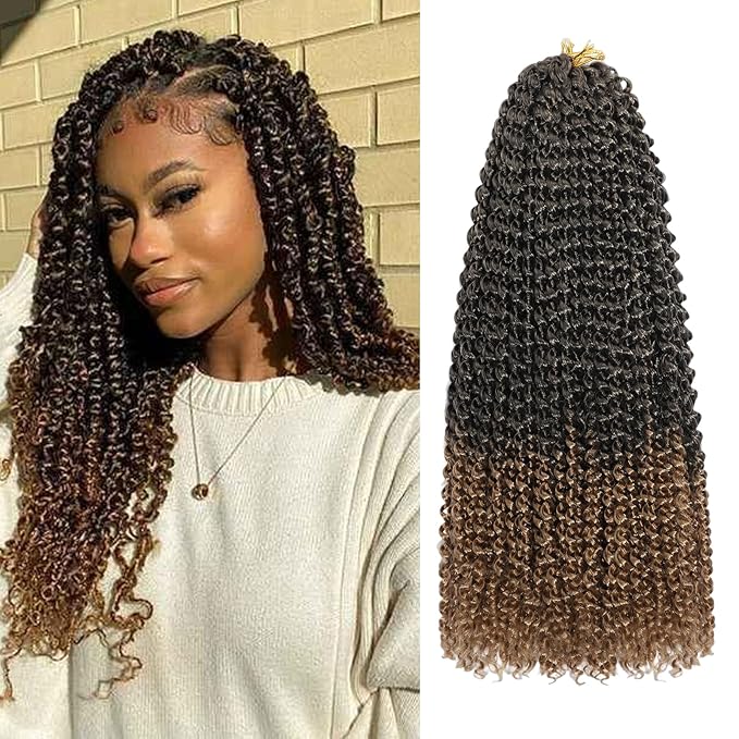 Passion Twist Hair 14 Inch 8 Packs Water Wave Crochet Hair Bohemian Braiding Hair for Boho Locs Pre Looped Crochet Braids Hair for Black Women （T/27#）