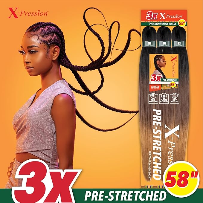 Sensationnel X-pression prestretched braiding hair - 3x braid 58 inch all kanekalon flame retardant synthetic braid for box braids and twists (2 pack, RAINBOW)