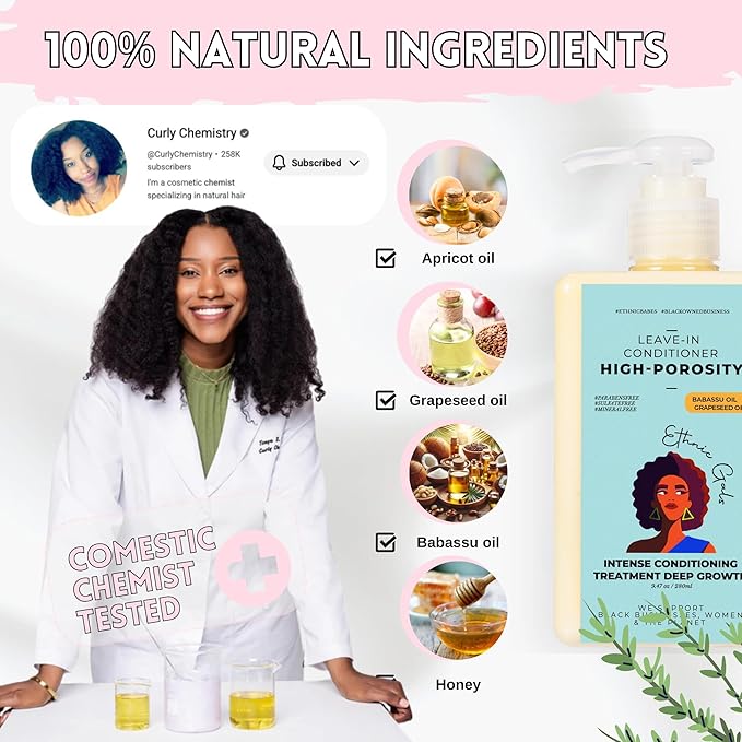 Ethnic Gals High Porosity Leave In Conditioner, with Shea Butter & Aloe - 9.5 fl oz - Deep Moisturizing Conditioner Hydration for Curly Natural Hair, High Porosity Hair Products